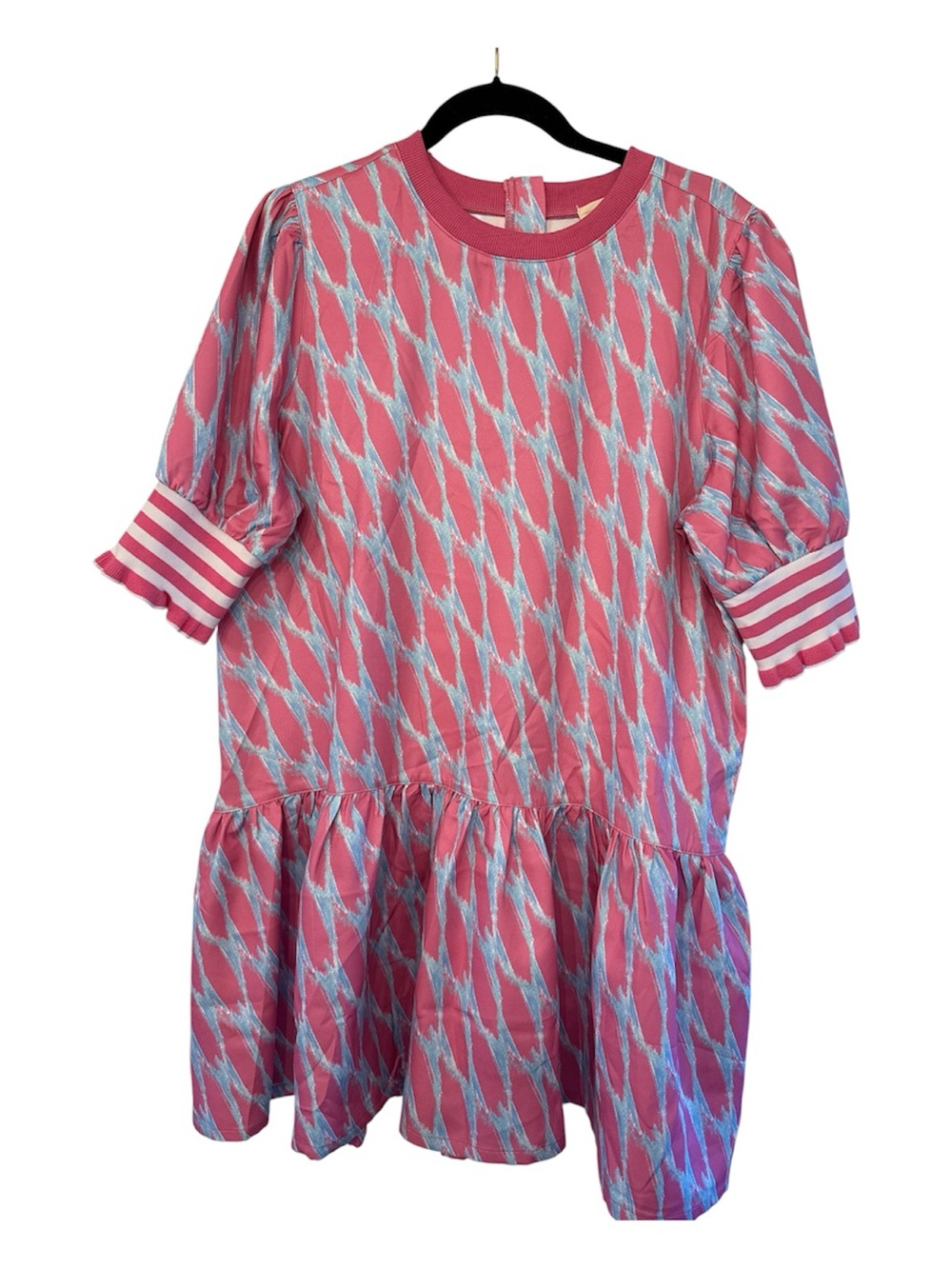UMGEE NWOT Pink Patterned Drop-Waist Puff Sleeve Dress Size Large